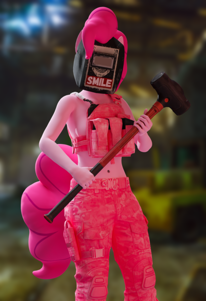 Size: 2160x3160 | Tagged: suggestive, artist:arcanetesla, derpibooru import, pinkie pie, anthro, 3d, blender, crossover, escape from tarkov, image, png, solo, this will end in death, this will end in tears, this will end in tears and/or death