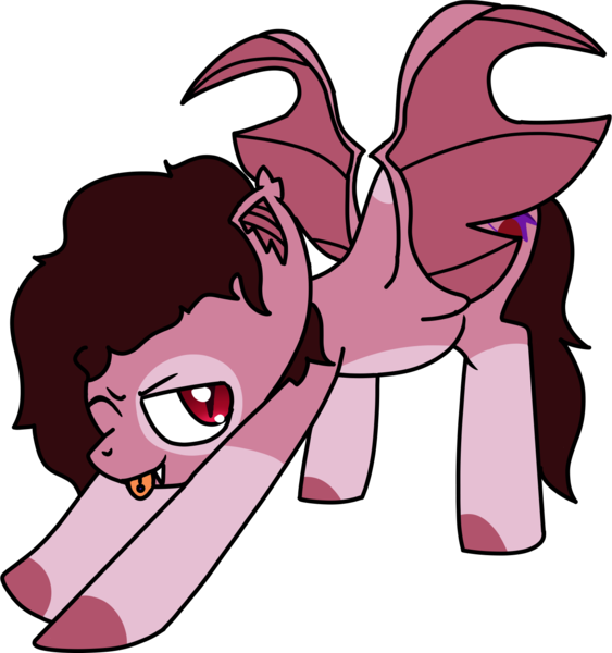 Size: 1379x1469 | Tagged: safe, artist:bloodiebitez, derpibooru import, oc, oc:ditzy bites, unofficial characters only, bat, fruit bat, pony, undead, vampire, vampire fruit bat, vampony, image, iwtcird, lewd face, meme, piercing, png, spread wings, tongue out, tongue piercing, wings