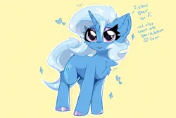 Size: 3000x2000 | Tagged: safe, artist:jubyskylines, derpibooru import, trixie, pony, unicorn, blushing, chest fluff, colored hooves, cute, cute little fangs, dialogue, ear fluff, fangs, female, g4, heart, horn, image, looking at you, mare, png, pure unfiltered evil, simple background, solo, sparkles