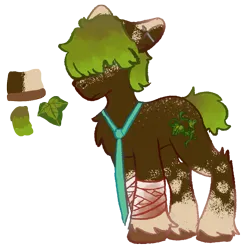 Size: 785x794 | Tagged: safe, artist:clandestine, derpibooru import, oc, oc:boston ivy, unofficial characters only, earth pony, pony, bandage, bandaged leg, blood, blood stains, brown coat, color palette, crossed legs, ear piercing, freckles, frown, gradient mane, green mane, green tail, hair over eyes, hooves, image, necktie, piercing, png, simple background, solo, standing, tail, transparent background, two toned coat, unshorn fetlocks