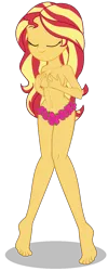 Size: 587x1465 | Tagged: artist needed, suggestive, derpibooru import, sunset shimmer, equestria girls, almost nude, breasts, covering, covering breasts, eyes closed, flower bikini, functionally nude, g4, image, nudity, partial nudity, photo, png, sexy, simple background, stupid sexy sunset shimmer, transparent background