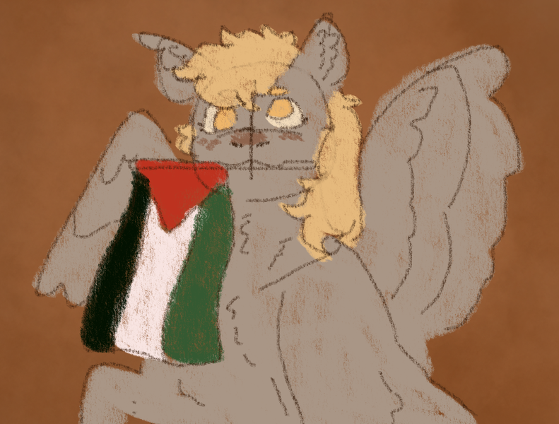 Size: 1137x862 | Tagged: safe, artist:silly pony doodles (blm + acab), ponerpics import, ponybooru import, derpy hooves, flag, image, mouthpiece, palestine, png, politics, solo