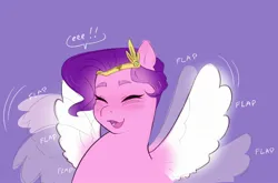 Size: 2048x1348 | Tagged: safe, artist:aztrial, derpibooru import, pipp petals, pegasus, pony, g5, adorapipp, blushing, cute, eeee, eyes closed, flapping wings, image, jpeg, purple background, simple background, smiling, solo, wings