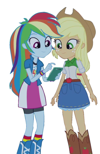 Size: 658x1008 | Tagged: safe, artist:abtoons, derpibooru import, edit, edited screencap, screencap, applejack, rainbow dash, equestria girls, perfect day for fun, rainbow rocks, background removed, boots, clothes, cropped, duo, g4, image, iphone, mobile phone, phone, png, rainbow socks, shoes, smartphone, socks, striped socks