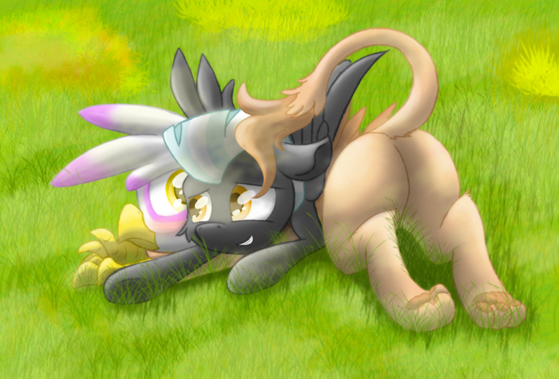Size: 7889x5351 | Tagged: safe, artist:pzkratzer, derpibooru import, gilda, thunderlane, gryphon, pegasus, butt, crash, cute, duo, featureless crotch, female, gildalane, gildonk, grass, grass field, image, looking at each other, looking at someone, lying down, male, paw pads, paws, plot, png, shipping, straight
