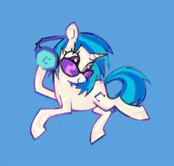 Size: 1036x992 | Tagged: safe, artist:aburzt, derpibooru import, vinyl scratch, pony, unicorn, blue background, female, g4, glasses, headphones, horn, image, jpeg, mare, simple background, smiling, solo, vinyl's glasses