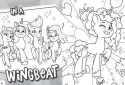 Size: 2000x1356 | Tagged: safe, derpibooru import, official, izzy moonbow, pipp petals, sunny starscout, zipp storm, earth pony, pegasus, unicorn, g5, my little pony: tell your tale, 2d, book, coloring book, coloring page, cute, horn, image, jpeg, looking at you, merchandise, misty brightdawn, mistybetes, one eye closed, page, sheet, smiling, smiling at you, standing, wink, winking at you