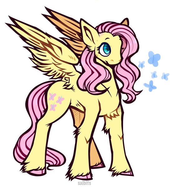 Size: 2000x2000 | Tagged: safe, artist:finnspaace, derpibooru import, fluttershy, butterfly, insect, pegasus, pony, big ears, blue eyes, chest fluff, cloven hooves, colored hooves, ear fluff, eyelashes, female, g4, image, jpeg, leg fluff, long mane, long tail, mare, pink mane, pink tail, signature, simple background, solo, spread wings, standing, tail, unshorn fetlocks, wavy mane, wavy tail, white background, wing fluff, wingding eyes, wings