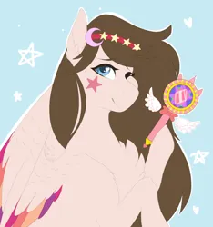 Size: 1280x1366 | Tagged: safe, artist:pixelberrry, derpibooru import, oc, pegasus, pony, colored wings, female, image, jpeg, mare, multicolored wings, one eye closed, solo, star vs the forces of evil, wings, wink