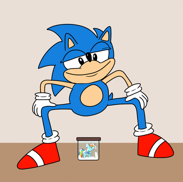 Size: 1280x1277 | Tagged: questionable, artist:frottingotter, derpibooru import, rainbow dash, 1 man 1 jar, 2021, cum, image, jar, jpeg, lewd container meme, sonic the hedgehog, sonic the hedgehog (series)