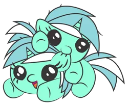 Size: 1200x1000 | Tagged: safe, artist:ask-lyrathepony, artist:mixermike622, derpibooru import, edit, lyra heartstrings, pony, unicorn, biting, chibi, cute, duo, ear bite, female, g4, horn, image, lyrabetes, mare, open mouth, png, self paradox, self ponidox, simple background, transparent background