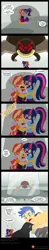 Size: 2293x11684 | Tagged: safe, artist:niban-destikim, derpibooru import, flash sentry, sci-twi, sunset shimmer, twilight sparkle, spider, comic:the shrinking project, equestria girls, barefoot, crying, feet, g4, glass, image, jpeg, speech bubble