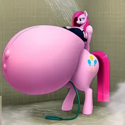 Size: 894x894 | Tagged: suggestive, ai content, machine learning generated, prompter:pinkamenausuario, pinkie pie, belly inflation, image, jpeg, pinkamena diane pie, shower