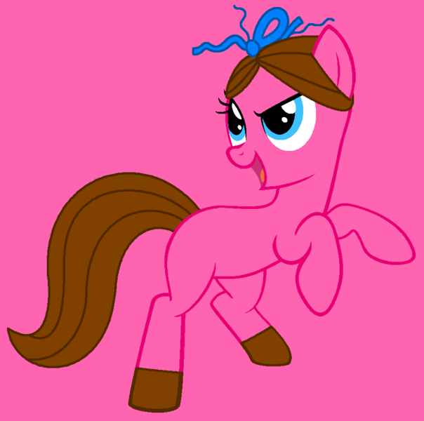 Size: 969x963 | Tagged: safe, artist:drugzrbad, artist:spitfirethepegasusfan39, ponified, earth pony, pony, adult blank flank, base used, blank flank, bow, clothes, dreamworks face, female, g4, hair bow, hair ribbon, hooves, hooves up, image, little miss, little miss quick, mare, mr. men, mr. men little miss, open mouth, open smile, pink background, png, quick, ribbon, shoes, simple background, smiling, solo