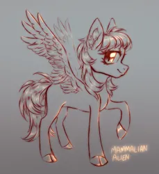 Size: 2680x2928 | Tagged: safe, artist:mammalian_alien, derpibooru import, oc, unofficial characters only, pegasus, pony, concave belly, gradient background, image, limited palette, lineart, png, raised hoof, solo, spread wings, wings