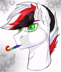 Size: 672x794 | Tagged: artist needed, source needed, safe, derpibooru import, oc, oc:damiyan, pegasus, birthday, bust, green eyes, image, jpeg, portrait, simple background, solo, white fur