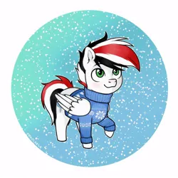 Size: 1000x1000 | Tagged: safe, derpibooru import, oc, oc:damiyan, pegasus, chibi, christmas, clothes, green eyes, happy new year, holiday, image, jpeg, merry christmas, simple background, snow, snowfall, solo, sweater, white fur