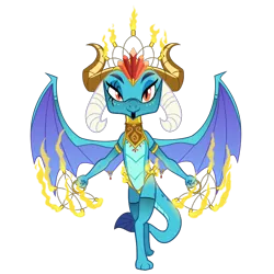 Size: 900x900 | Tagged: safe, artist:queencold, derpibooru import, princess ember, dragon, crown, dragoness, female, fire, image, jewelry, looking at you, png, regalia, simple background, smiling, smiling at you, solo, spread wings, transparent background, wings