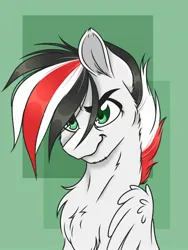 Size: 1620x2160 | Tagged: source needed, safe, artist:reins, derpibooru import, oc, oc:damiyan, pegasus, green eyes, image, jpeg, looking at you, simple background, smiling, smiling at you, solo, white fur