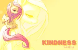 Size: 1451x938 | Tagged: safe, artist:sambragg, derpibooru import, fluttershy, pegasus, pony, female, g4, image, jpeg, kindness, lidded eyes, looking away, looking down, mare, sitting, smiling, solo, wings, zoom layer