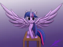 Size: 2560x1920 | Tagged: safe, artist:sokostar shr, derpibooru import, twilight sparkle, twilight sparkle (alicorn), alicorn, pony, g4, gradient background, image, looking at you, png, sitting, solo, spread wings, wings