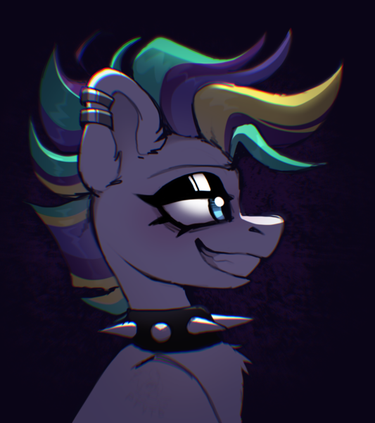 Size: 1474x1659 | Tagged: safe, artist:rtootb, derpibooru import, rarity, pony, unicorn, alternate hairstyle, blue eyes, choker, collar, ear piercing, eyeshadow, female, horn, image, makeup, mare, piercing, png, punk, raripunk, sketch, smiling, smirk, spiked choker