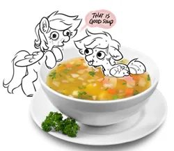 Size: 2385x2073 | Tagged: safe, artist:opalacorn, derpibooru import, oc, unofficial characters only, pegasus, pony, bowl, commission, dialogue, duo, duo male and female, eating, female, floppy ears, food, image, jpeg, male, mare, partially submerged, ponies in food, simple background, solo, soup, speech bubble, stallion, tiny, tiny ponies, tongue out, white background