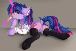 Size: 2560x1707 | Tagged: suggestive, alternate version, artist:natanvok, derpibooru import, twilight sparkle, pony, unicorn, blushing, butt, clothes, cute, dock, ear fluff, eyebrows, eyebrows visible through hair, featureless crotch, female, food, g4, glow, glowing horn, high res, hoodie, horn, image, jpeg, levitation, looking at you, lying down, magic, magic aura, mare, plot, popsicle, profile, prone, smiling, smiling at you, socks, solo, solo female, tail, telekinesis, thigh highs, tongue out, twiabetes, twibutt, unicorn twilight