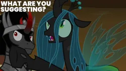 Size: 2000x1125 | Tagged: safe, derpibooru import, edit, edited screencap, editor:quoterific, screencap, king sombra, queen chrysalis, the beginning of the end, image, png