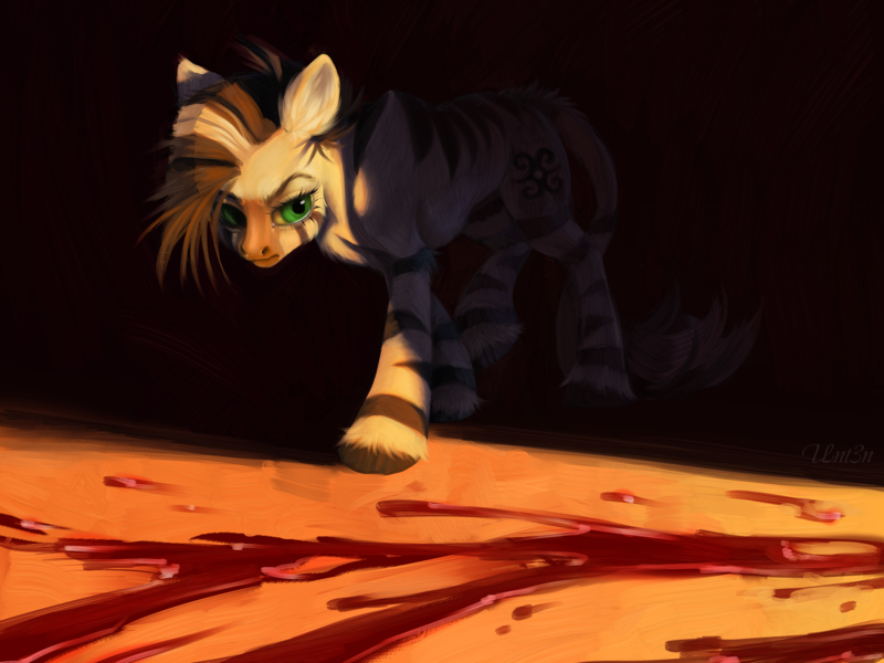 Size: 4000x3000 | Tagged: semi-grimdark, artist:unt3n, derpibooru import, oc, pony, zebra, blood, image, png, solo, zebra oc