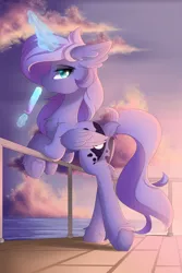 Size: 4000x6000 | Tagged: safe, artist:natanvok, derpibooru import, princess luna, alicorn, pony, absurd resolution, boardwalk, butt, chest fluff, dock, ear fluff, eyebrows, female, folded wings, food, g4, glow, glowing horn, hoof fluff, horn, image, levitation, licking, looking at you, magic, magic aura, mare, moonbutt, outdoors, plot, png, popsicle, profile, solo, tail, telekinesis, tongue out, underhoof, water, wings