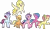 Size: 3280x1932 | Tagged: safe, artist:prixy05, derpibooru import, applejack (g1), firefly, posey (g5), sparkler (g1), surprise, twilight (g1), earth pony, pegasus, pony, unicorn, g1, g5, my little pony: tell your tale, bow, female, g1 six, g1 to g5, generation leap, horn, image, mare, png, simple background, tail, tail bow, transparent background, vector
