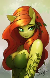 Size: 640x989 | Tagged: suggestive, artist:therocknrollmartian, derpibooru import, oc, ponified, anthro, earth pony, pony, big breasts, breasts, busty oc, cleavage, female, image, looking at you, png, poison ivy, smiling, smiling at you, solo, solo female