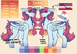 Size: 5600x3900 | Tagged: safe, artist:dejji_vuu, derpibooru import, oc, oc:riptide, pegasus, pony, amputee, colored wings, female, image, mare, png, pride, pride flag, reference sheet, solo, two toned wings, wings