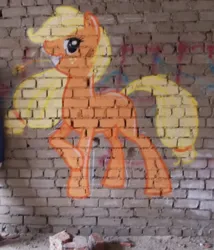 Size: 586x685 | Tagged: safe, artist:fiarel, derpibooru import, applejack, earth pony, blank flank, g4, graffiti, hatless, image, jpeg, missing accessory, solo