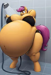 Size: 739x1081 | Tagged: suggestive, ai content, machine learning generated, prompter:inflationvideotv, scootaloo, image, inflation, jpeg, shower