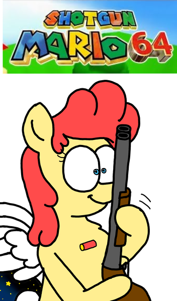 Size: 1772x3023 | Tagged: safe, artist:professorventurer, derpibooru import, oc, oc:power star, chubby, gun, image, png, rule 85, shotgun, super mario 64, super mario bros., vent art, weapon