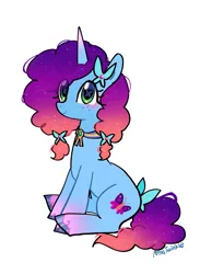 Size: 1503x2048 | Tagged: safe, artist:petaltwinkle, derpibooru import, pony, unicorn, g5, alternate design, alternate hairstyle, blue coat, bow, colored hooves, curly mane, curly tail, cute, cutie mark eyes, eye clipping through hair, eyelashes, female, freckles, gradient horn, gradient legs, gradient mane, gradient tail, green eyes, hair bow, horn, image, jpeg, looking at you, mare, misty brightdawn, mistybetes, pigtails, rebirth misty, ribbon, shiny hoof, signature, simple background, sitting, smiling, smiling at you, solo, sparkly mane, sparkly tail, tail, tail bow, unshorn fetlocks, white background, wingding eyes