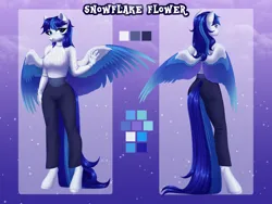 Size: 4000x3000 | Tagged: safe, alternate version, artist:nika-rain, derpibooru import, oc, oc:snowflake flower, anthro, pegasus, clothes, commission, image, png, rear view, reference, reference sheet, solo