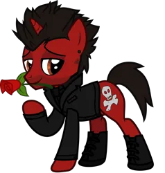 Size: 1206x1265 | Tagged: safe, artist:lightningbolt, derpibooru import, ponified, pony, unicorn, .svg available, all time low, clothes, derpibooru exclusive, ear piercing, earring, eyeliner, facial hair, flower, flower in mouth, horn, image, jack barakat, jewelry, lidded eyes, looking at you, makeup, male, mouth hold, necktie, piercing, png, raised hoof, rose, rose in mouth, shirt, shoes, show accurate, simple background, solo, stallion, suit jacket, tattoo, transparent background, undershirt, vector