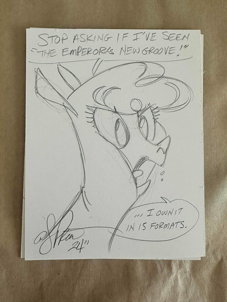Size: 3024x4032 | Tagged: safe, artist:andypriceart, derpibooru import, alpaca, them's fightin' herds, babscon, community related, image, jpeg, monochrome, paprika (tfh), paprika can talk, pencil drawing, sketch, speech bubble, the emperor's new groove, traditional art