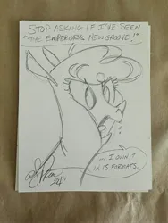 Size: 3024x4032 | Tagged: safe, artist:andypriceart, derpibooru import, alpaca, them's fightin' herds, babscon, community related, image, jpeg, monochrome, paprika (tfh), paprika can talk, pencil drawing, sketch, speech bubble, the emperor's new groove, traditional art