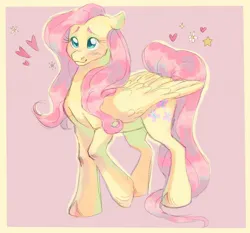Size: 1500x1400 | Tagged: safe, artist:abbytabbys, derpibooru import, fluttershy, pegasus, pony, blushing, border, colored eyebrows, colored hooves, colored sketch, cute, emanata, eyelashes, female, floating heart, flower, g4, heart, image, jpeg, long mane, long tail, mare, partially open wings, pink background, pink mane, pink tail, raised hoof, shiny mane, shiny tail, shyabetes, simple background, sketch, smiling, solo, stars, tail, teal eyes, unshorn fetlocks, wavy mane, wavy tail, wingding eyes, wings, yellow coat