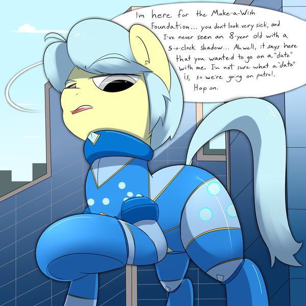 Size: 1500x1500 | Tagged: safe, artist:khorme, derpibooru import, oc, oc:ultramare, unofficial characters only, earth pony, pony, bodysuit, city, cute, dialogue, frog (hoof), giant pony, image, latex, latex suit, looking at you, macro, macro/micro, micro, ocbetes, offscreen character, offscreen human, png, pov, raised hoof, skinsuit, solo, superhero, talking to viewer, teal mane, underhoof