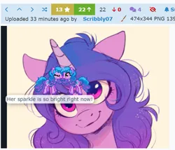 Size: 615x527 | Tagged: safe, artist:imalou, derpibooru import, edit, screencap, izzy moonbow, g5, april fools 2024, cropped, cropped art, image, kissing, meta, png, recursion