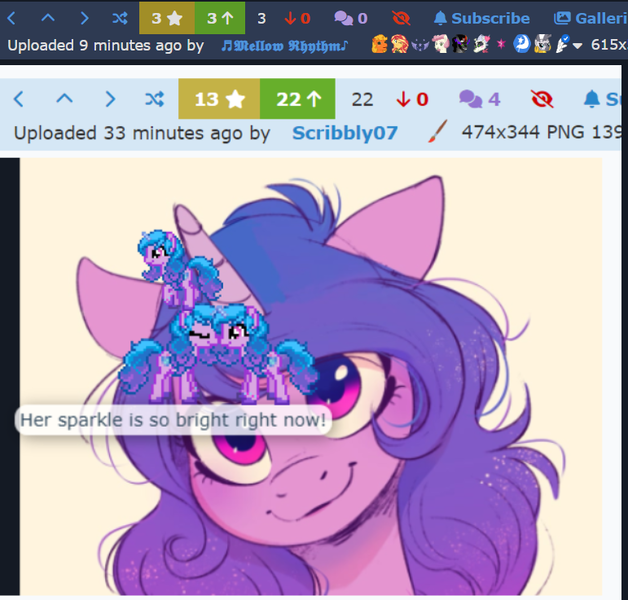 Size: 771x737 | Tagged: safe, artist:imalou, derpibooru import, screencap, izzy moonbow, pony, unicorn, g5, spoiler:g5, april fools 2024, cropped, horn, image, kissing, png, recursion