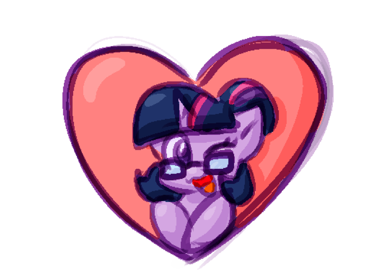 Size: 811x582 | Tagged: safe, artist:zutcha, derpibooru import, sci-twi, twilight sparkle, ponified, pony, unicorn, equestria girls, bust, cute, equestria girls ponified, female, heart, image, looking at you, mare, one eye closed, open mouth, open smile, png, simple background, smiling, solo, twiabetes, unicorn sci-twi, white background, wink, winking at you