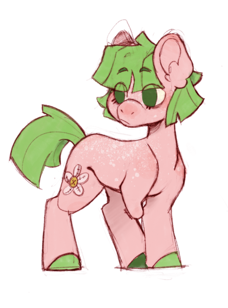 Size: 1318x1776 | Tagged: safe, artist:shyhandart, derpibooru import, oc, oc:sweet pea, unofficial characters only, earth pony, pony, adopted offspring, colored hooves, eye clipping through hair, eyebrows, eyebrows visible through hair, female, filly, foal, image, missing limb, offspring, parent:big macintosh, parent:fluttershy, parents:fluttermac, png, simple background, solo, turned head, white background