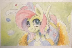 Size: 2048x1376 | Tagged: safe, artist:gorebox, derpibooru import, fluttershy, bunny ears, easter, easter egg, grass, grass field, holiday, image, jpeg, nest, solo, traditional art, watercolor painting