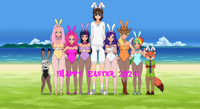 Size: 1920x1048 | Tagged: safe, derpibooru import, applejack, fluttershy, pinkie pie, rainbow dash, rarity, twilight sparkle, oc, alien, anthro, fox, human, rabbit, animal, animal costume, boots, breasts, bunny costume, bunny ears, bunny suit, bunnyshy, busty applejack, busty fluttershy, busty pinkie pie, busty rarity, busty twilight sparkle, canon x oc, cargo shorts, clothes, costume, cowboy boots, cowboy hat, delicious flat chest, easter, group photo, hat, high heel boots, high heels, holiday, humanized, image, judy hopps, kisekae, lake, legs, legs together, leotard, long sleeves, nick wilde, pantyhose, png, rainbow flat, shoes, shorts, socks, stetson, stockings, thigh highs, water, zootopia